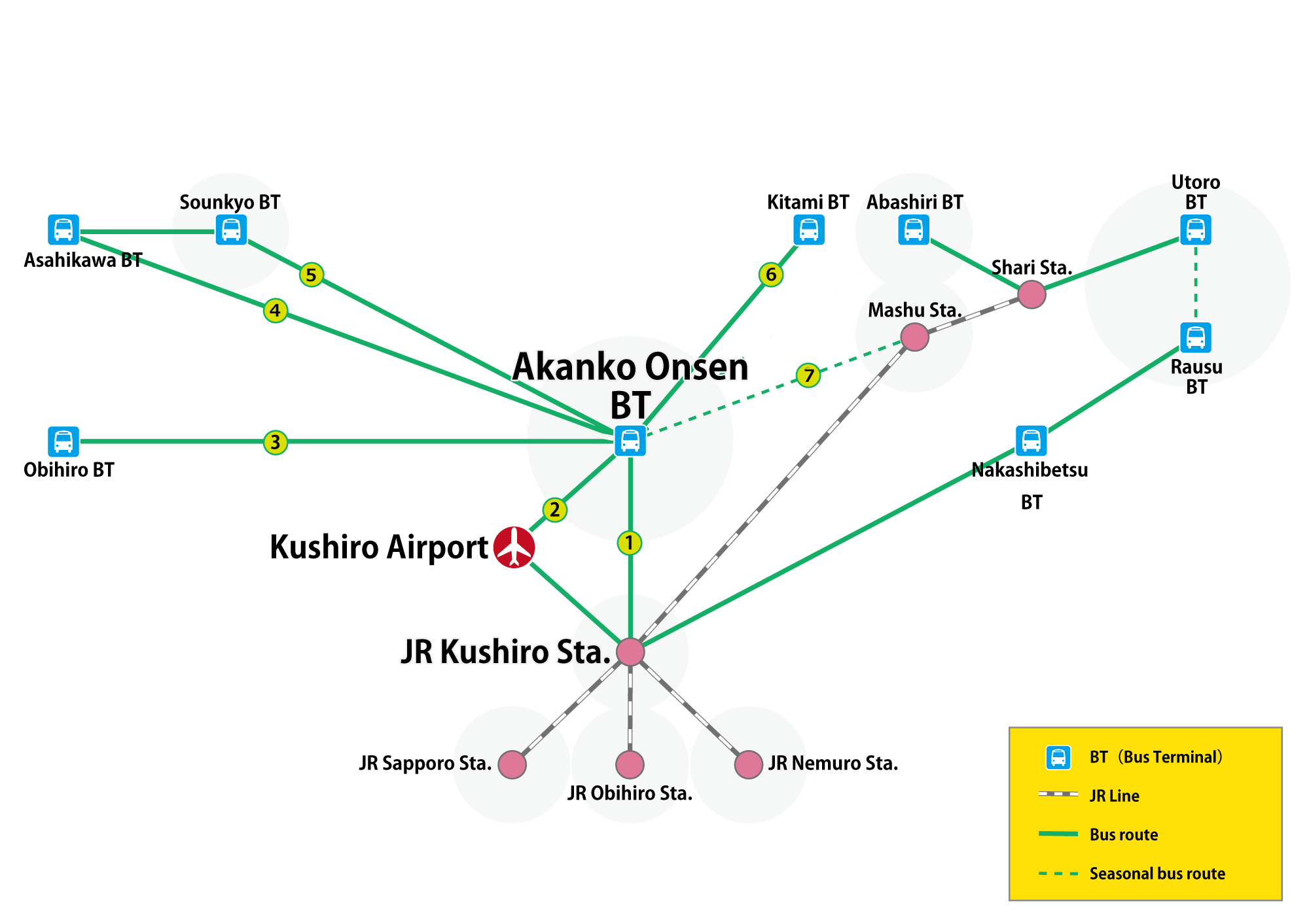 9 routes from Akanko Onsen